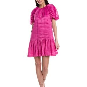 Marie Oliver Greta Linen Silk Blend Mini Dress Pink camellia puff sleeve Sz S